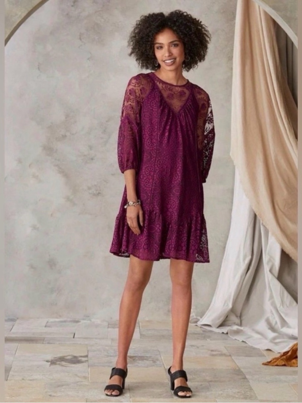 NWT Sundance Brynlee Lace Long Sleeve Maroon Dress Small